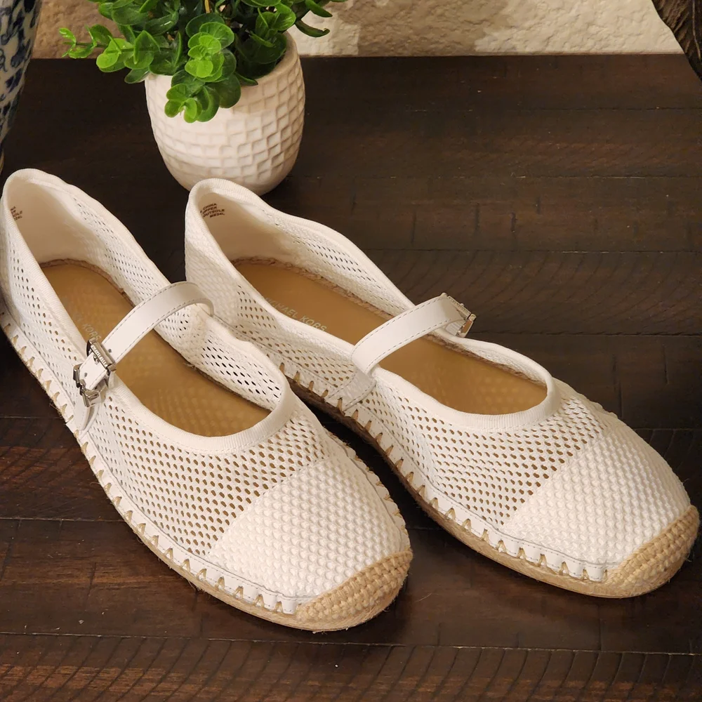 MICHAEL Michael Kors Women's Lynn White Mesh Ballet Espadrille Size 10